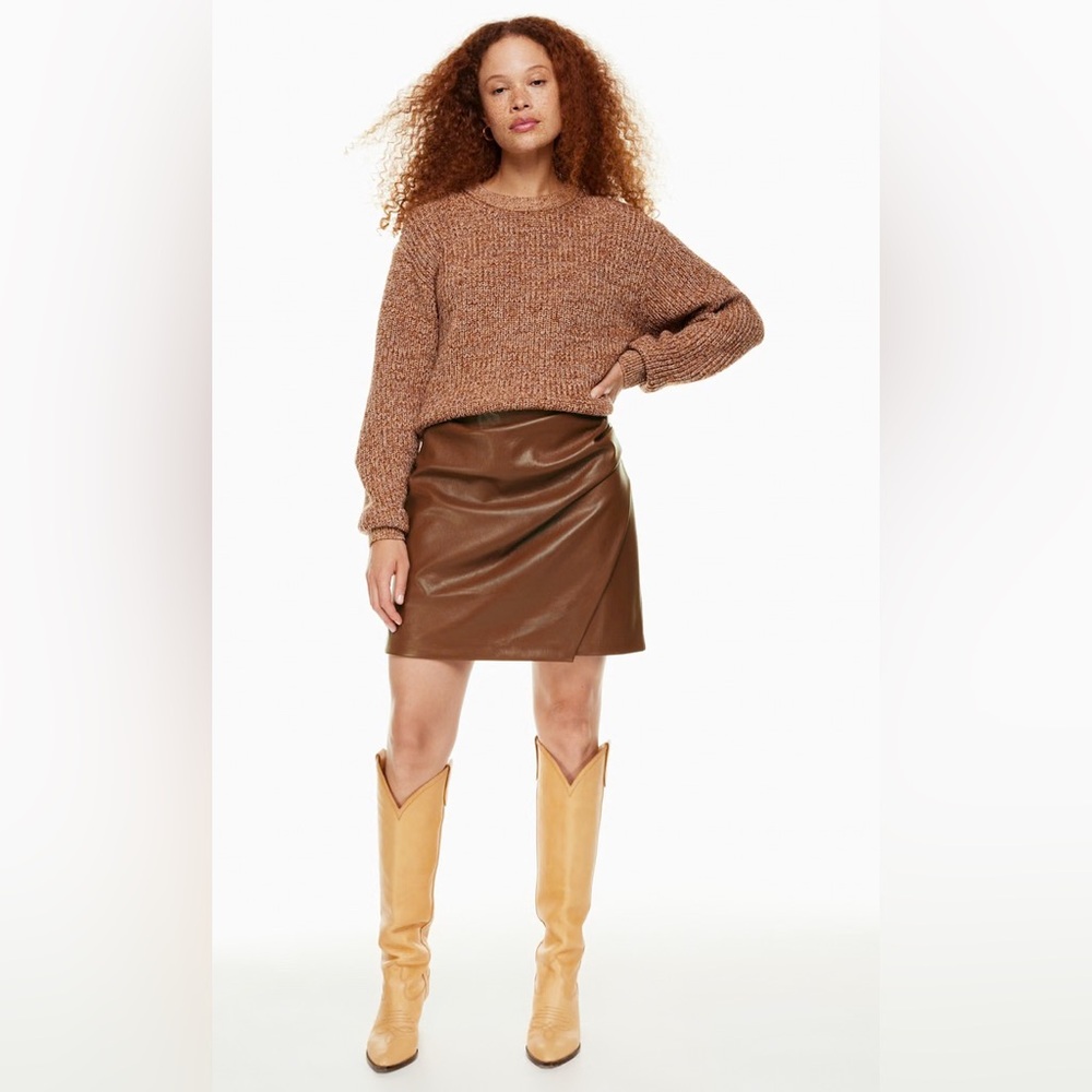 Wilfred Aritzia Womens 2 Brown Wrap Angie Skirt High Waist‎ Vegan Leather Lined